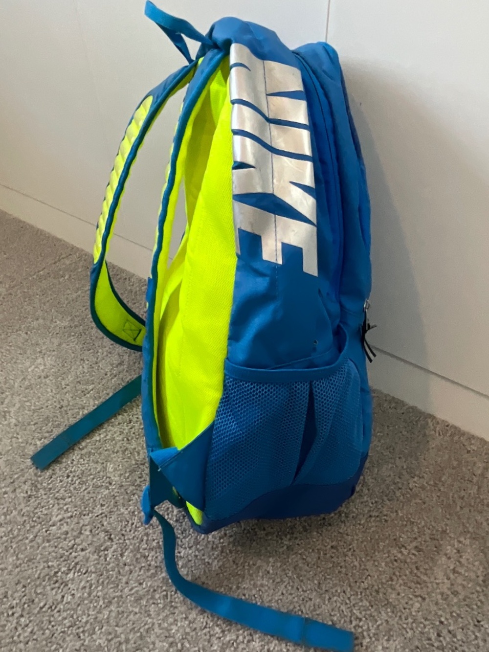 Nike Max Air Nylon Backpack Royal Blue Neon Yellow Large Multi Pocket GC